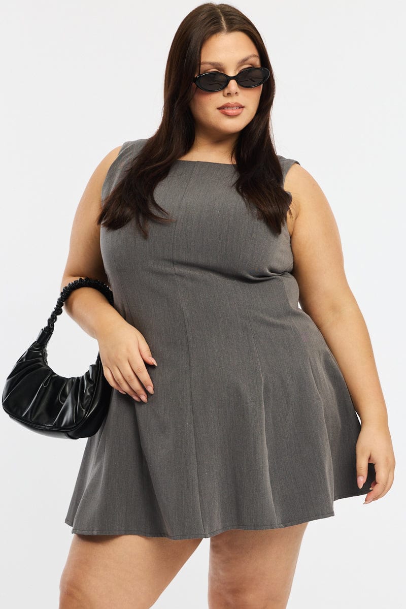 Grey Skater Dress Sleeveless for YouandAll Fashion