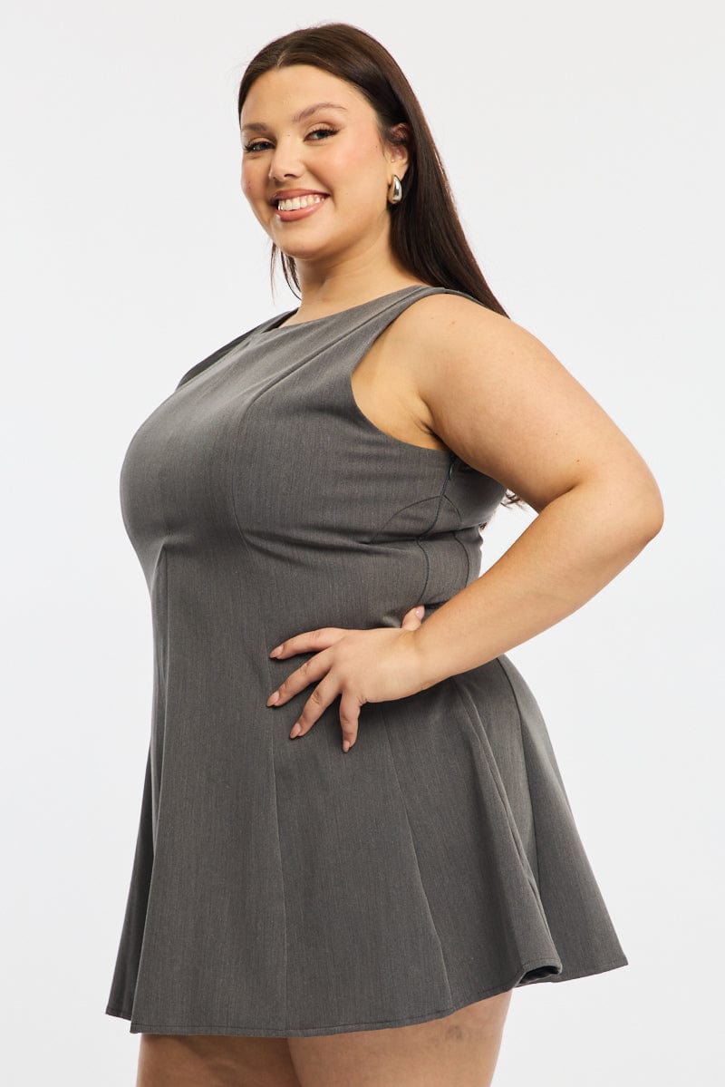Grey Skater Dress Sleeveless for YouandAll Fashion