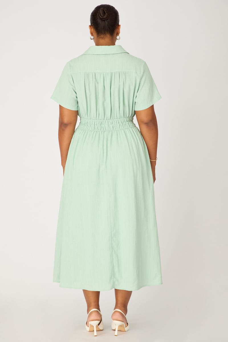 Green Shirt Midi Dress Short Sleeve for YouandAll Fashion