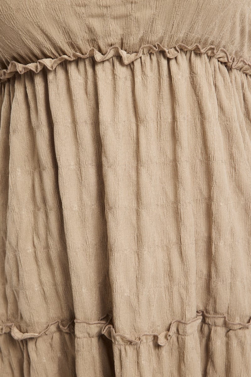 Brown Textured Maxi Dress Sleeveless Tiered for YouandAll Fashion