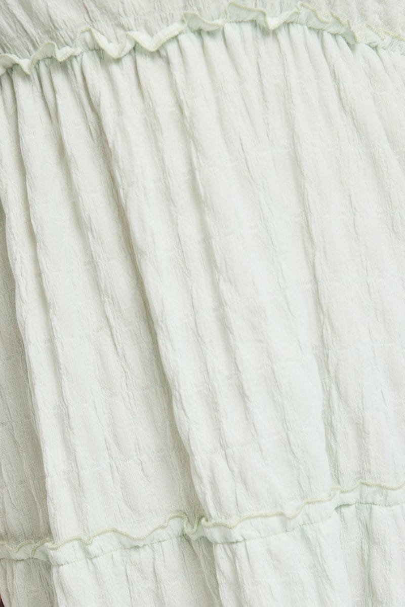 Green Textured Maxi Dress Sleeveless Tiered for YouandAll Fashion