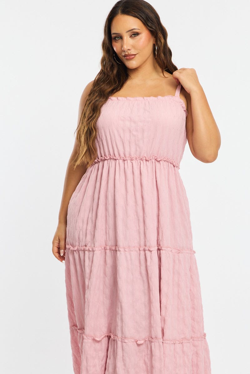 Pink Textured Maxi Dress Sleeveless Tiered for YouandAll Fashion