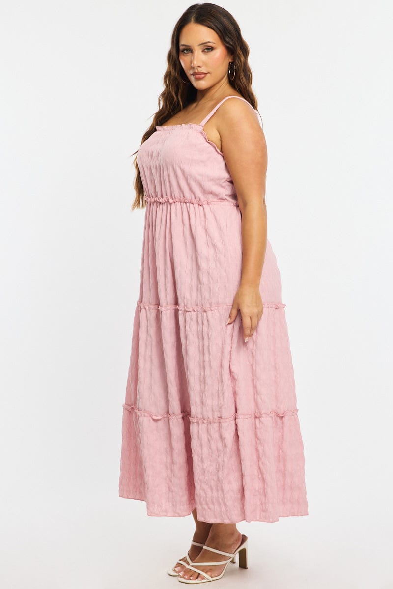 Pink Textured Maxi Dress Sleeveless Tiered for YouandAll Fashion