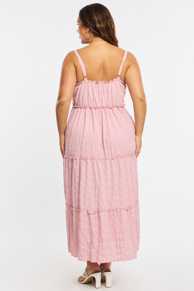 Pink Textured Maxi Dress Sleeveless Tiered for YouandAll Fashion