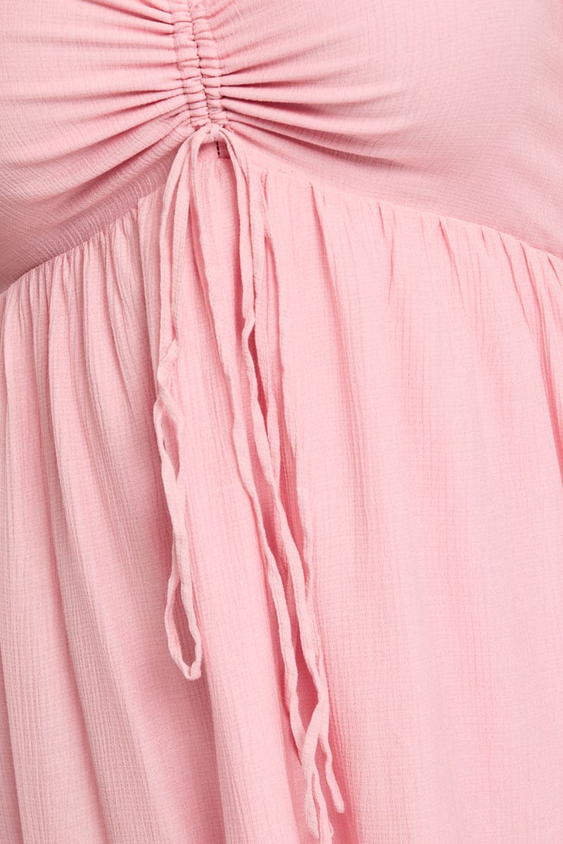 Pink Maxi Dress Short Sleeve Ruched Bust for YouandAll Fashion