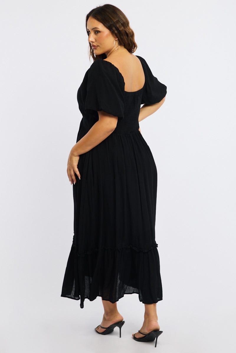 Black Maxi Dress Short Sleeve Ruched Bust