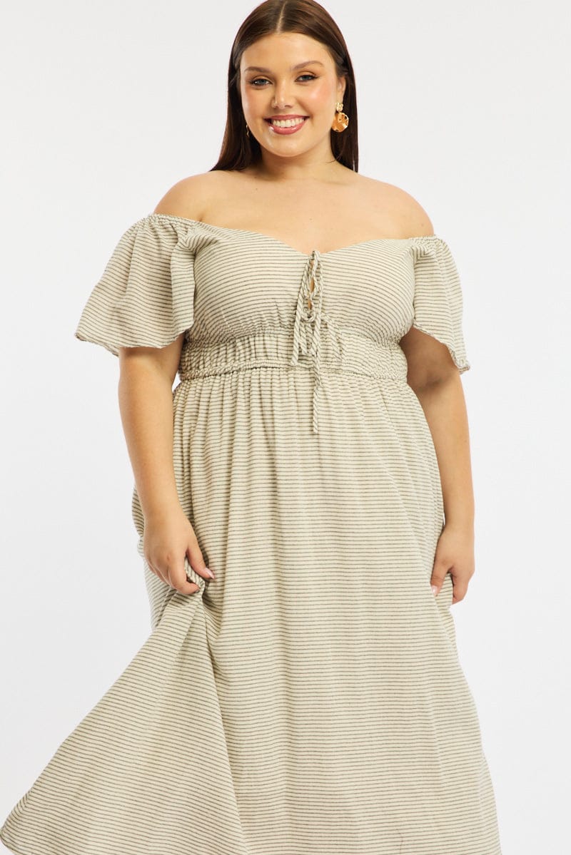 Black Stripe Maxi Dress Short Sleeve Tie Front for YouandAll Fashion