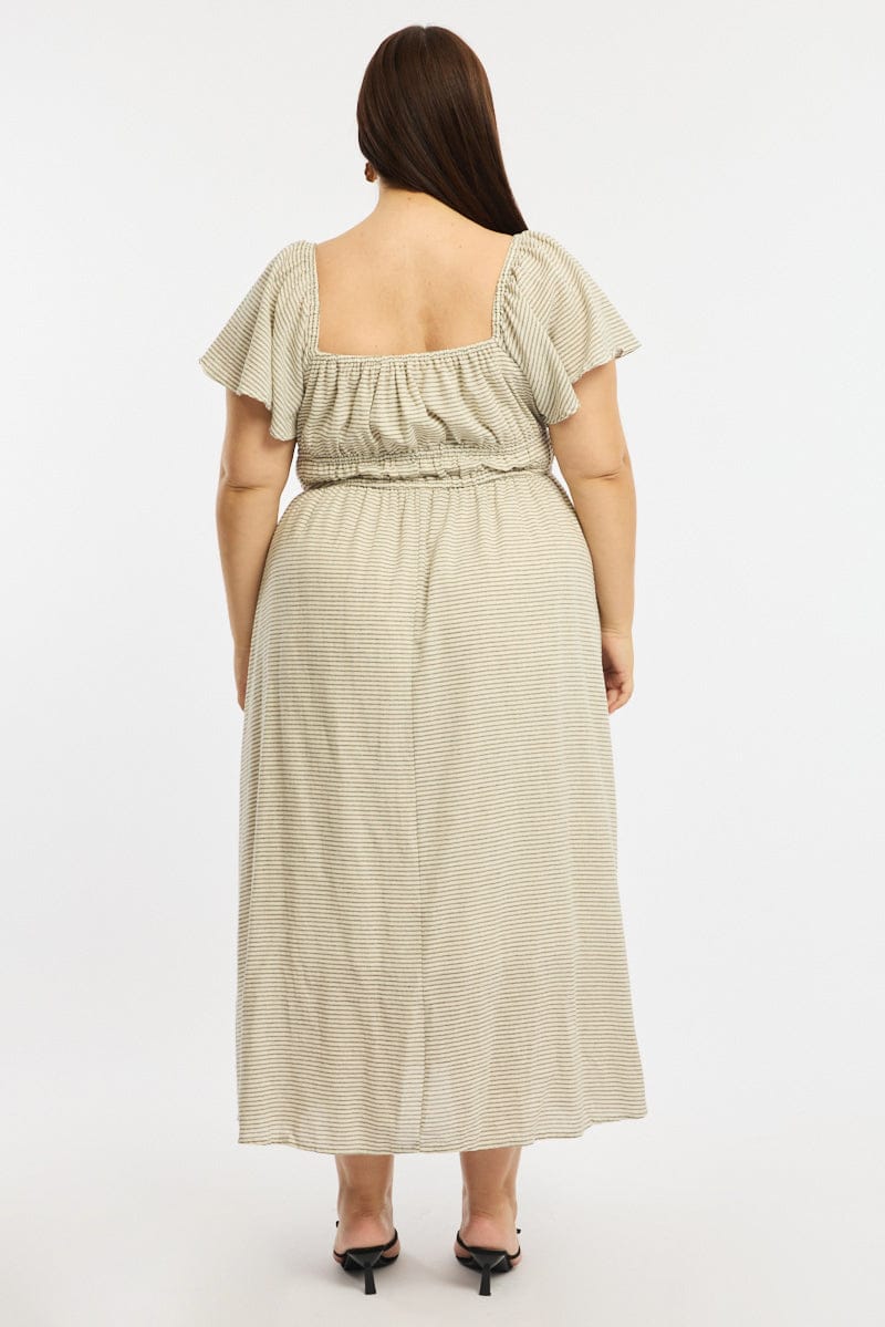 Black Stripe Maxi Dress Short Sleeve Tie Front for YouandAll Fashion
