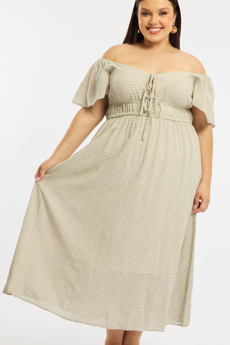 Black Stripe Maxi Dress Short Sleeve Tie Front for YouandAll Fashion