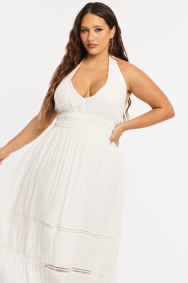 plus size white halter dress White Maxi Dress Sleeveless Halter Neck
