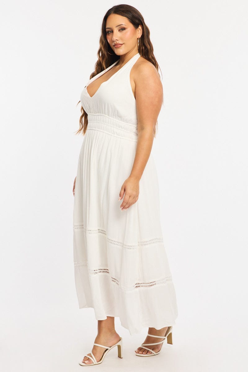 plus size white maxi dresses White Maxi Dress Sleeveless Halter Neck