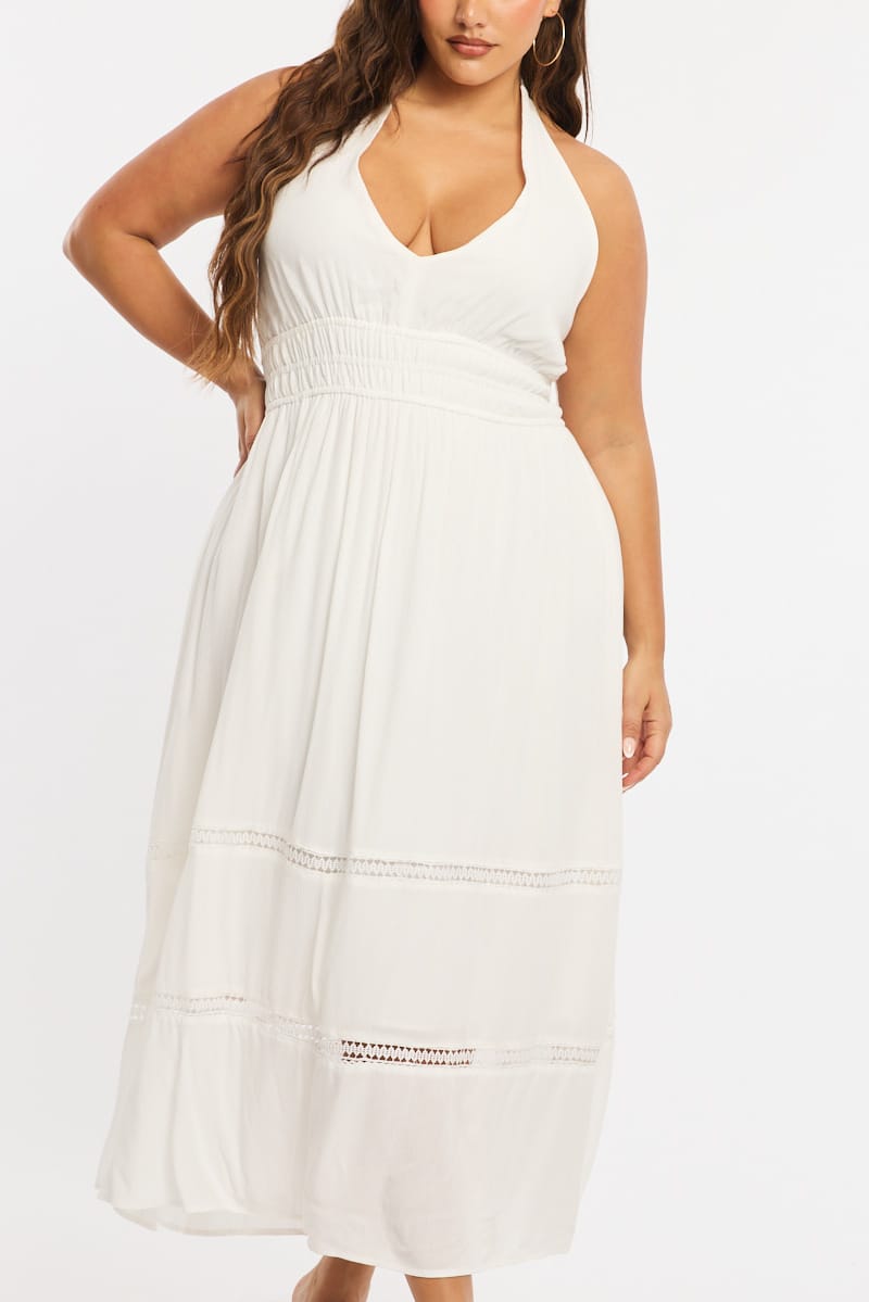 White Maxi Dress Sleeveless Halter Neck for YouandAll Fashion