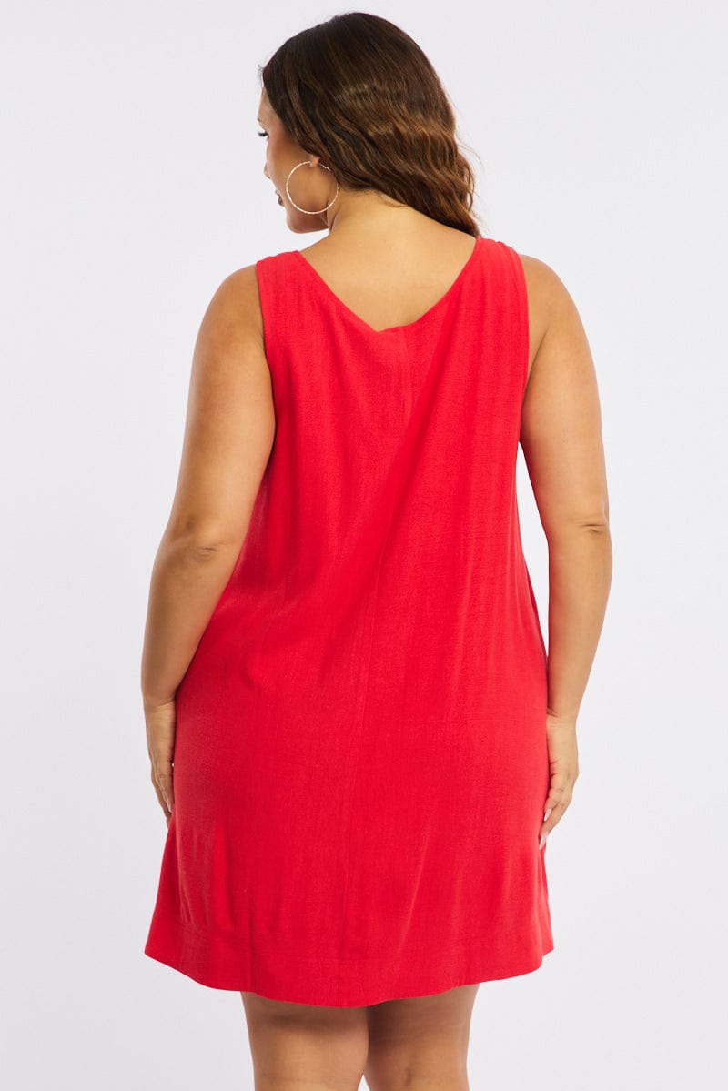 Red Smock Dress Sleeveless Contrast Stitch for YouandAll Fashion