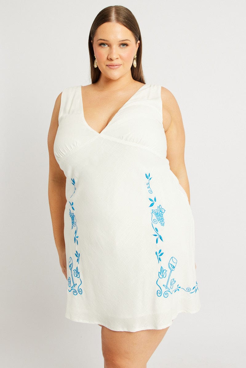 White Embroidered Mini Dress