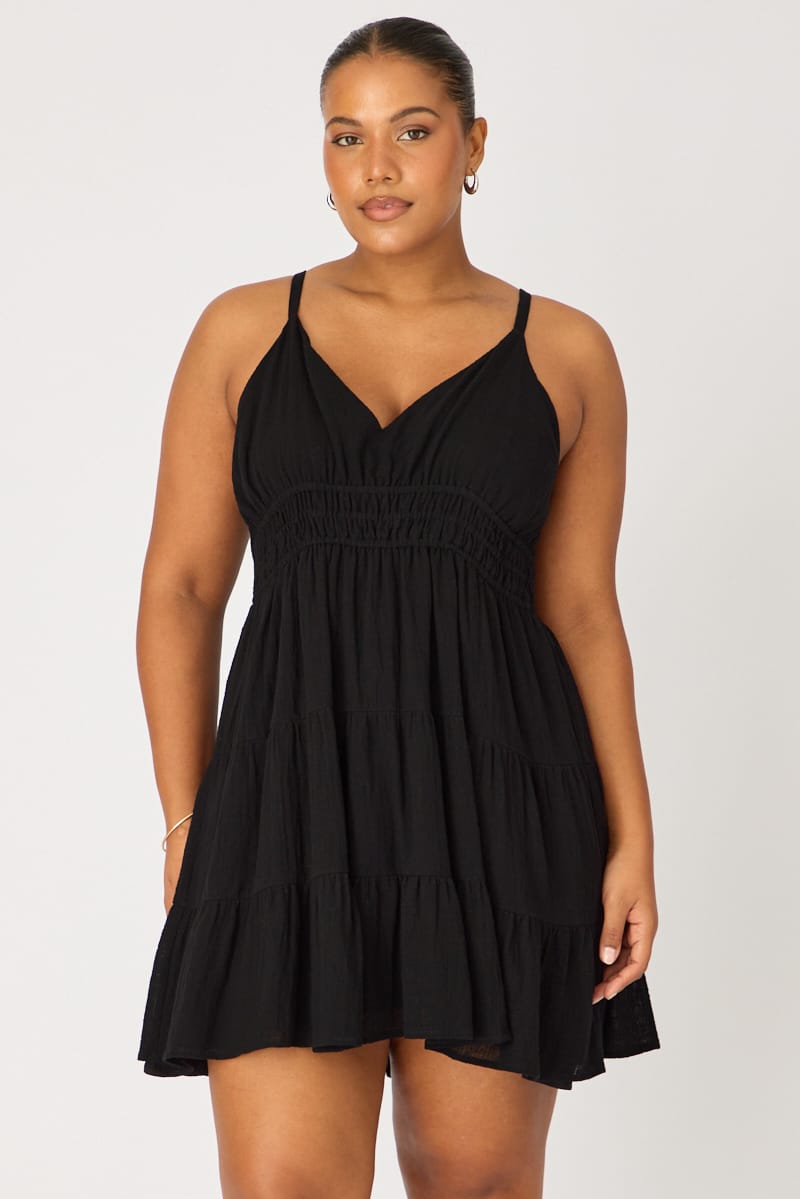 Black Tiered Skater Dress Sleeveless for YouandAll Fashion