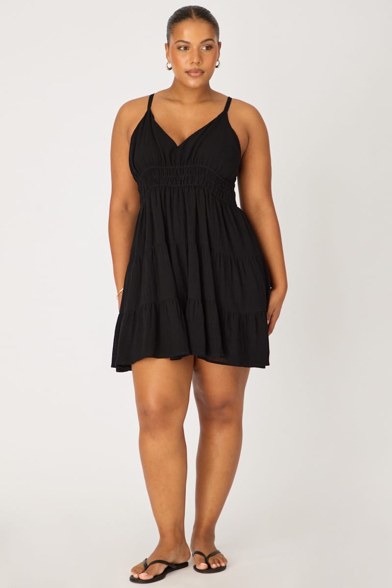 Black Tiered Skater Dress Sleeveless for YouandAll Fashion