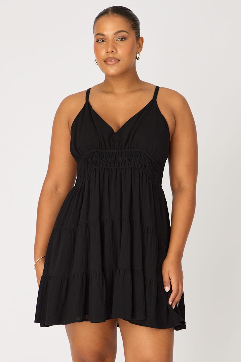 Black Tiered Skater Dress Sleeveless for YouandAll Fashion