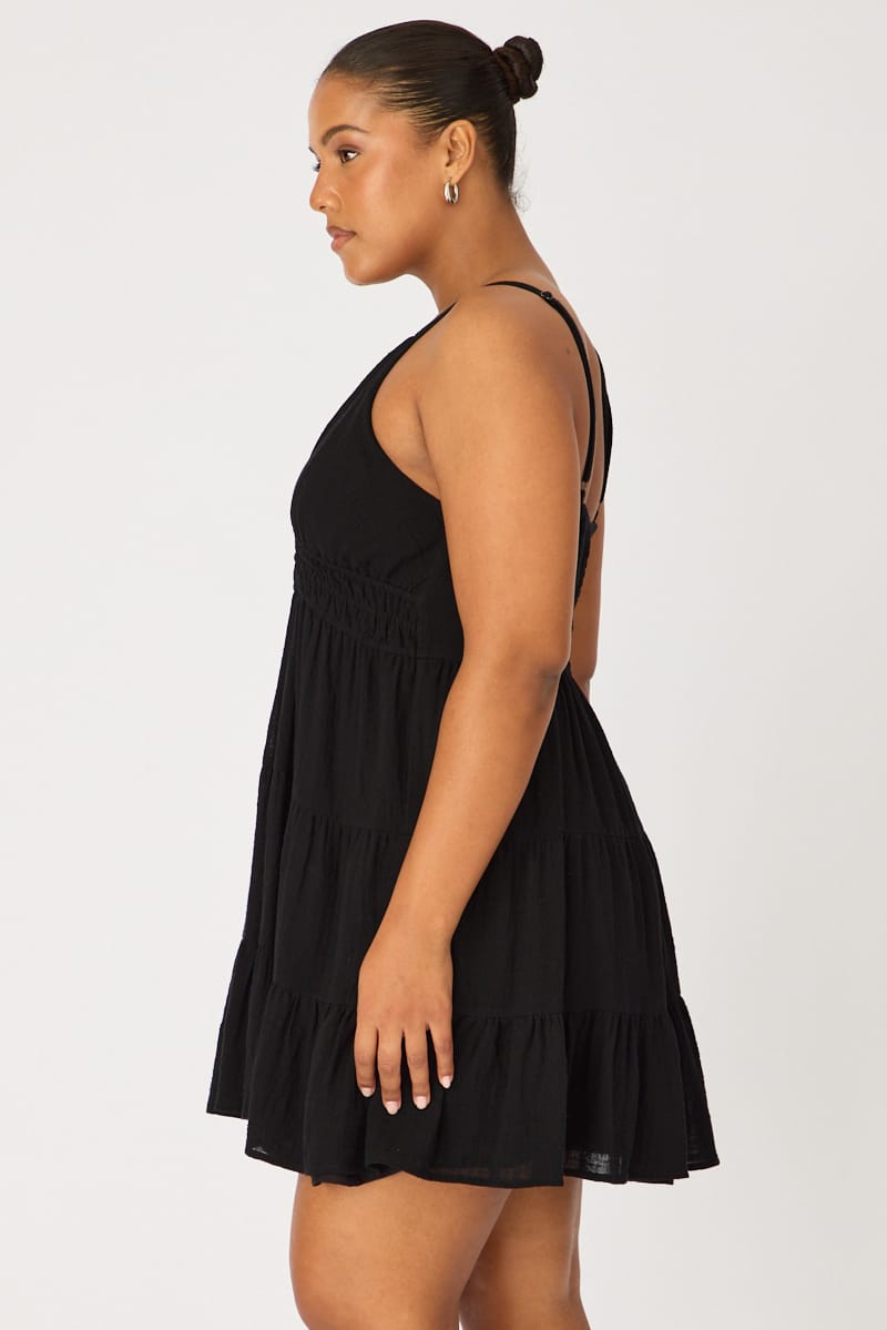 Black Tiered Skater Dress Sleeveless for YouandAll Fashion