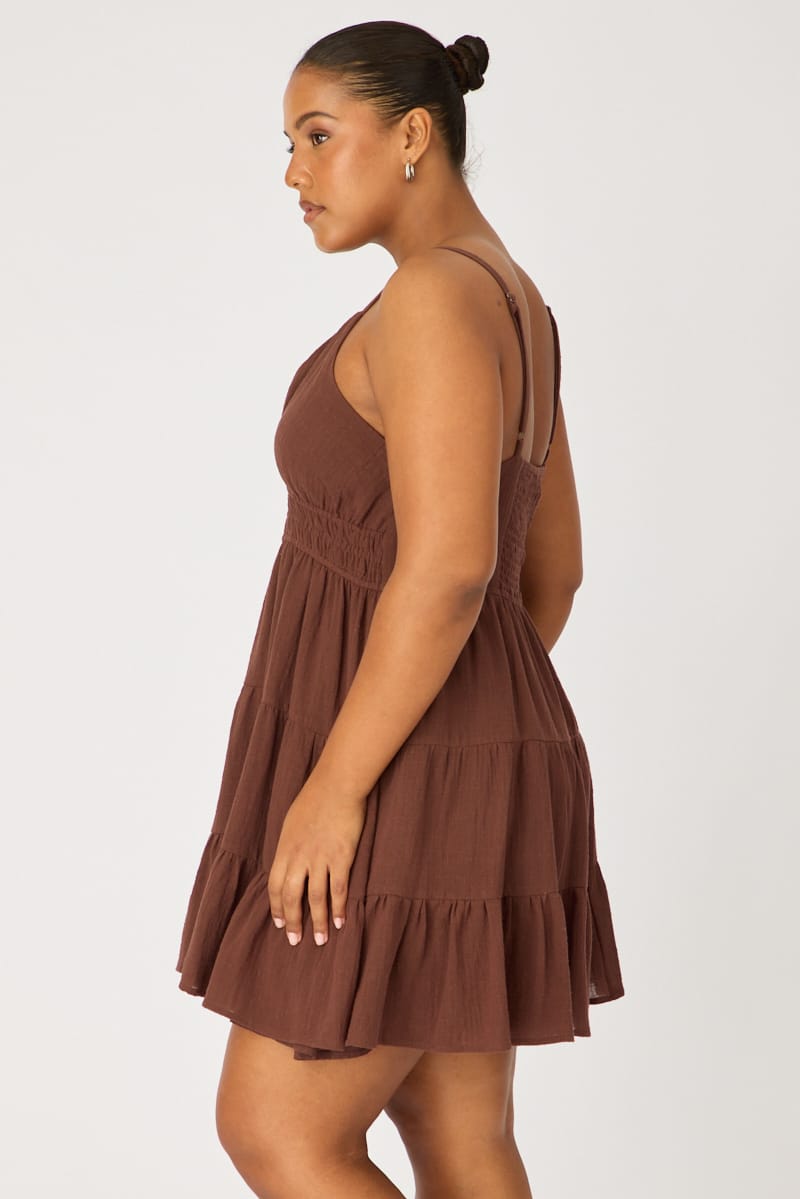Brown Tiered Skater Dress Sleeveless for YouandAll Fashion
