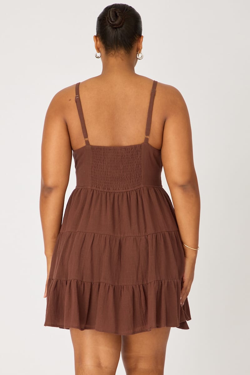 Brown Tiered Skater Dress Sleeveless for YouandAll Fashion