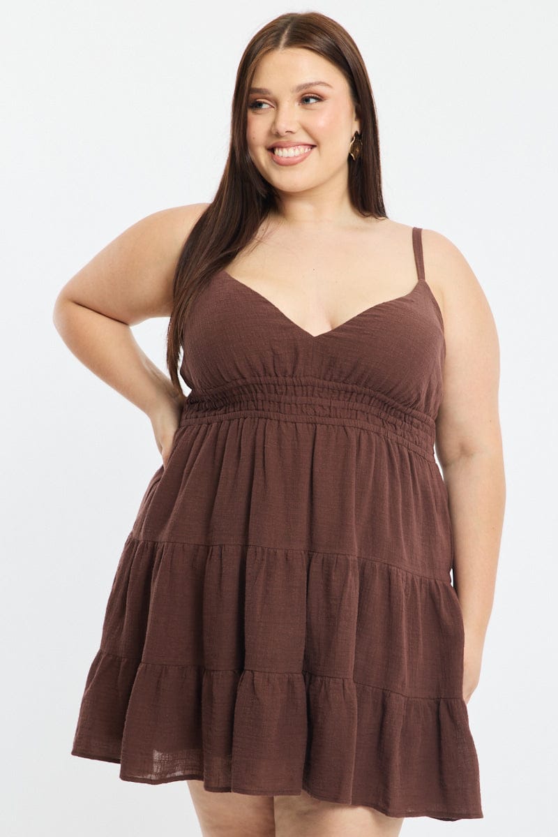 Brown Skater Dress Sleeveless for YouandAll Fashion