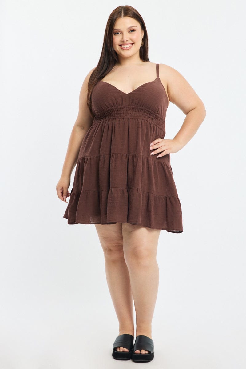 Brown Skater Dress Sleeveless for YouandAll Fashion