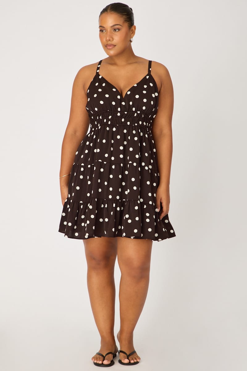 Brown Polka Dot Skater Dress Sleeveless for YouandAll Fashion