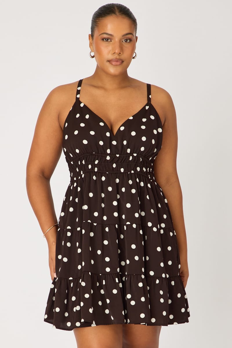 Brown Polka Dot Skater Dress Sleeveless