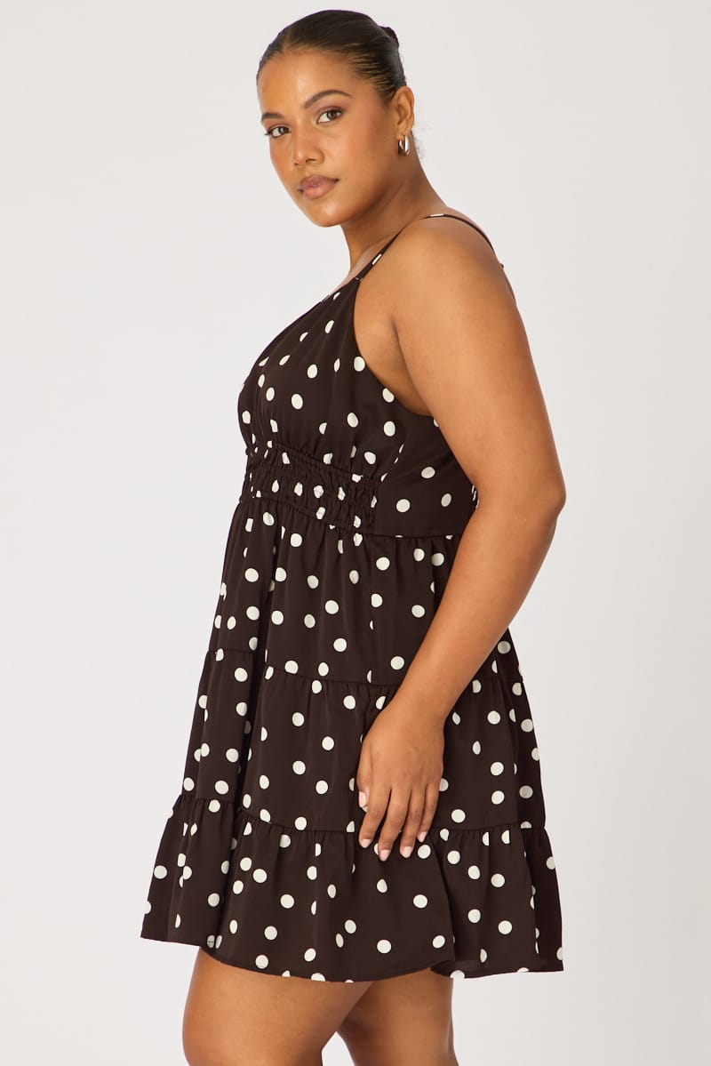 Brown Polka Dot Skater Dress Sleeveless for YouandAll Fashion