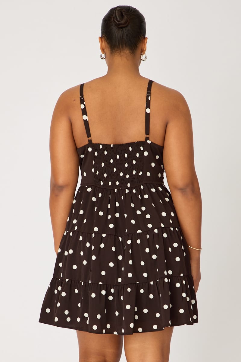 Brown Polka Dot Skater Dress Sleeveless for YouandAll Fashion