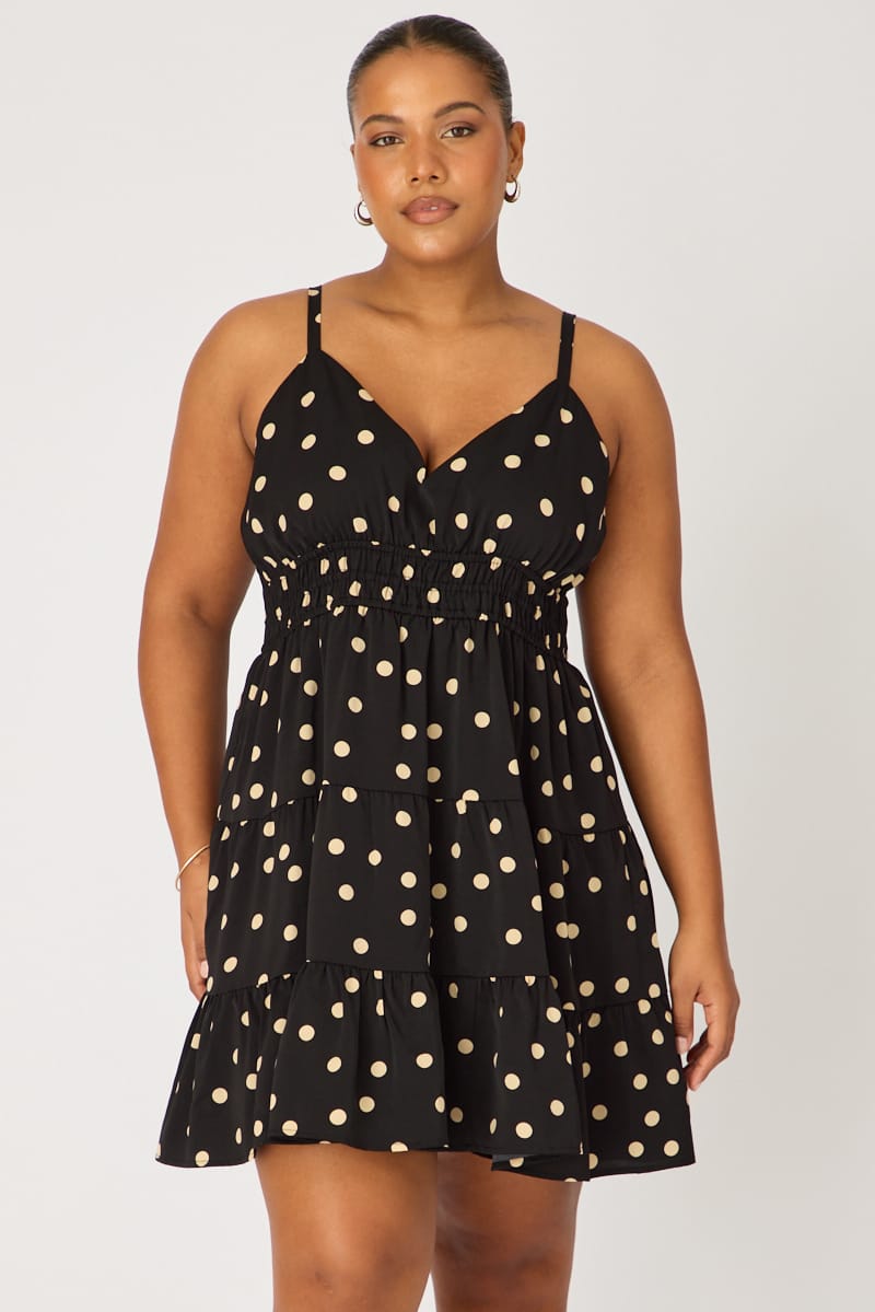 Black Polka Dot Skater Dress Sleeveless for YouandAll Fashion
