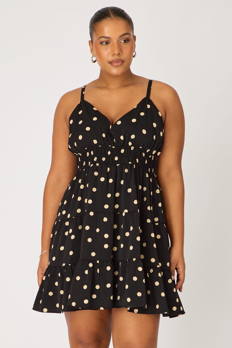 Black Polka Dot Skater Dress Sleeveless for YouandAll Fashion