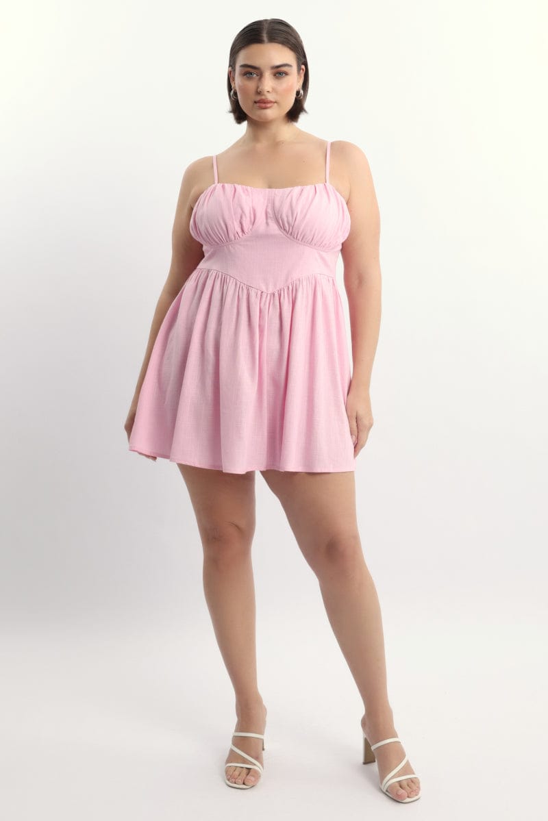 Pink Milkmaid Shoestring Strap Minidress | You & All Pink Milkmaid Shoestring Strap Minidress | You & All
