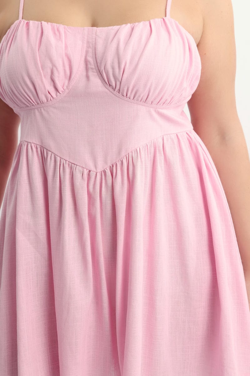 Pink Milkmaid Shoestring Strap Minidress for YouandAll Fashion