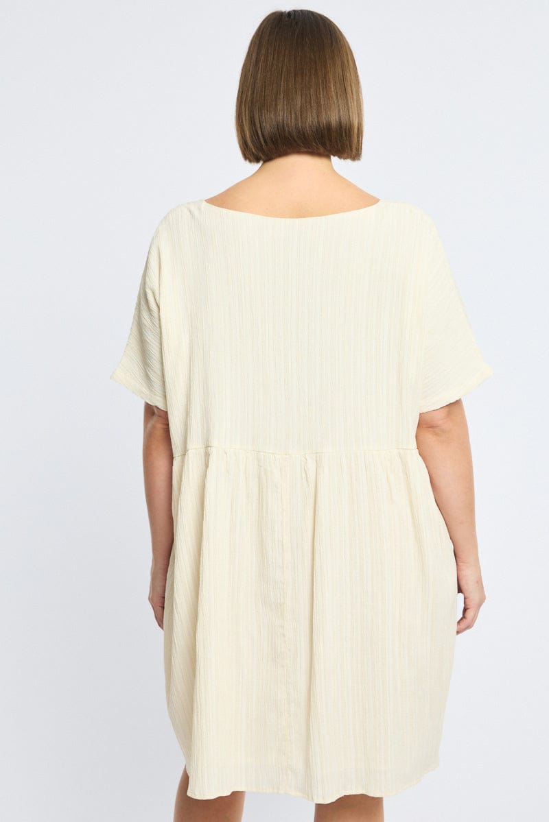 Beige Mini Dress Textured Tie Front for YouandAll Fashion