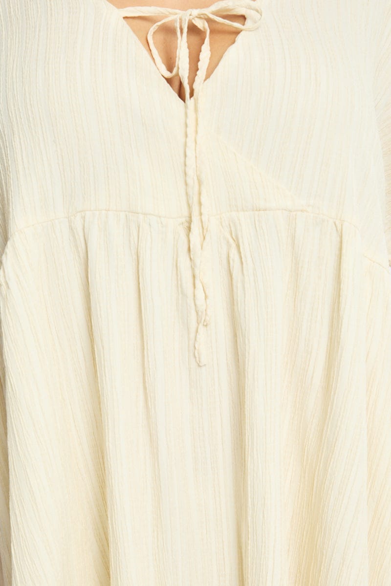 Beige Mini Dress Textured Tie Front for YouandAll Fashion