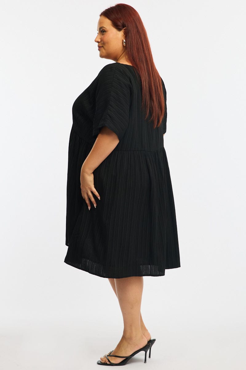 Black Mini Dress Textured Tie Front for YouandAll Fashion