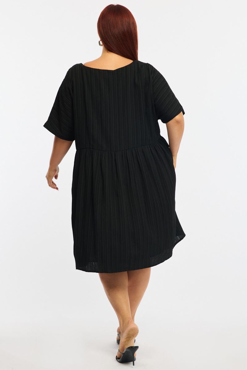Black Mini Dress Textured Tie Front for YouandAll Fashion