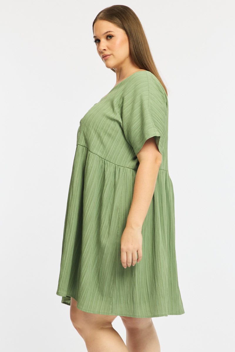 Green Mini Dress Textured Tie Front for YouandAll Fashion