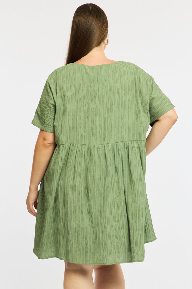 Green Mini Dress Textured Tie Front for YouandAll Fashion