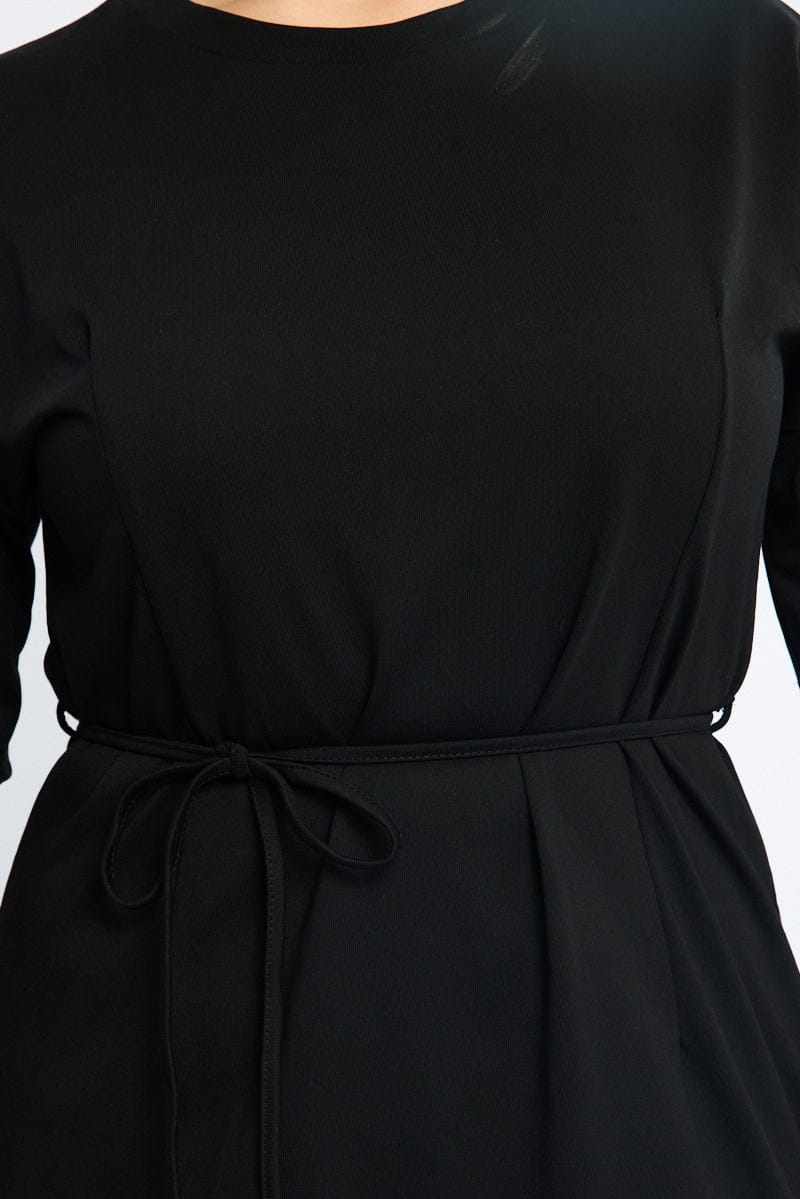 Black Maxi Dress Short Sleeve Self Tie for YouandAll Fashion