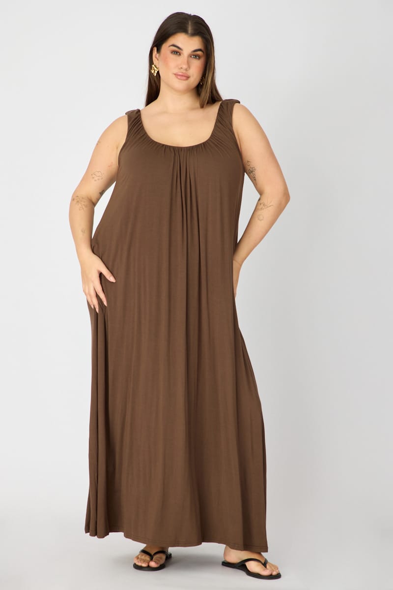 Brown Maxi Dress Sleeveless for YouandAll Fashion