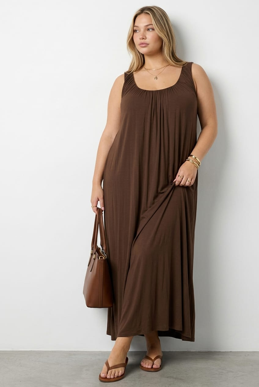 Brown Maxi Dress Sleeveless for YouandAll Fashion