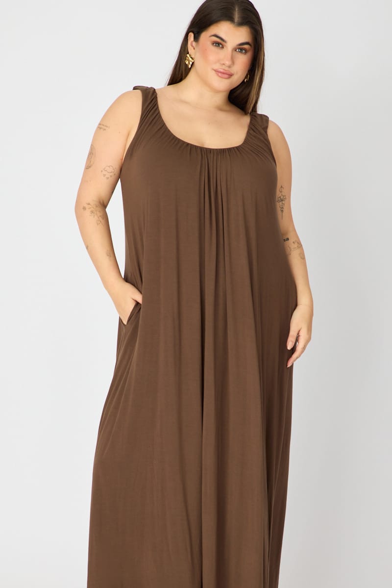 Brown Maxi Dress Sleeveless for YouandAll Fashion