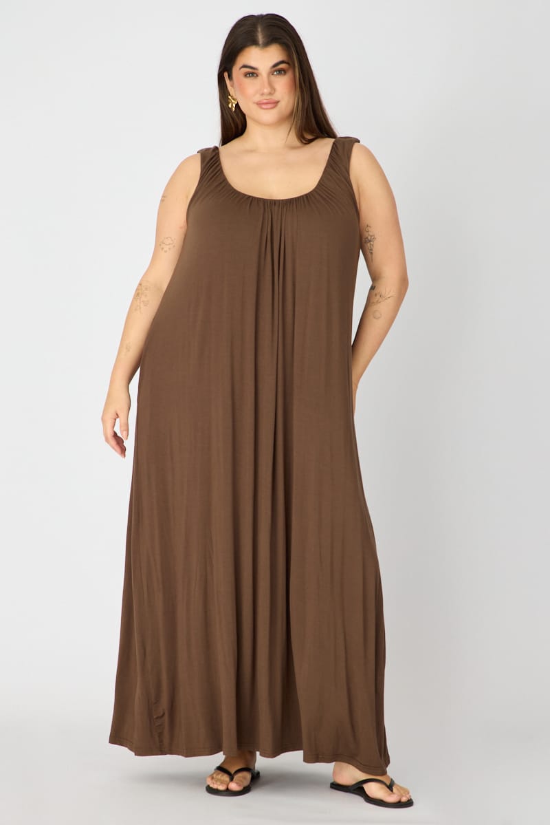 Brown Maxi Dress Sleeveless for YouandAll Fashion