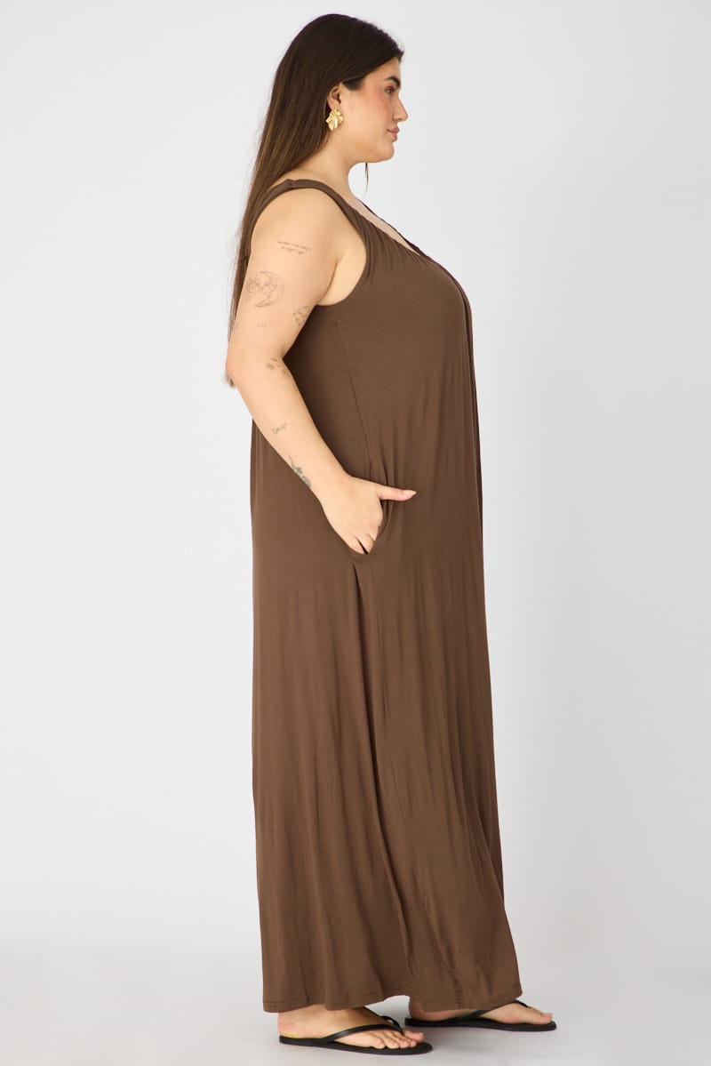 Brown Maxi Dress Sleeveless for YouandAll Fashion