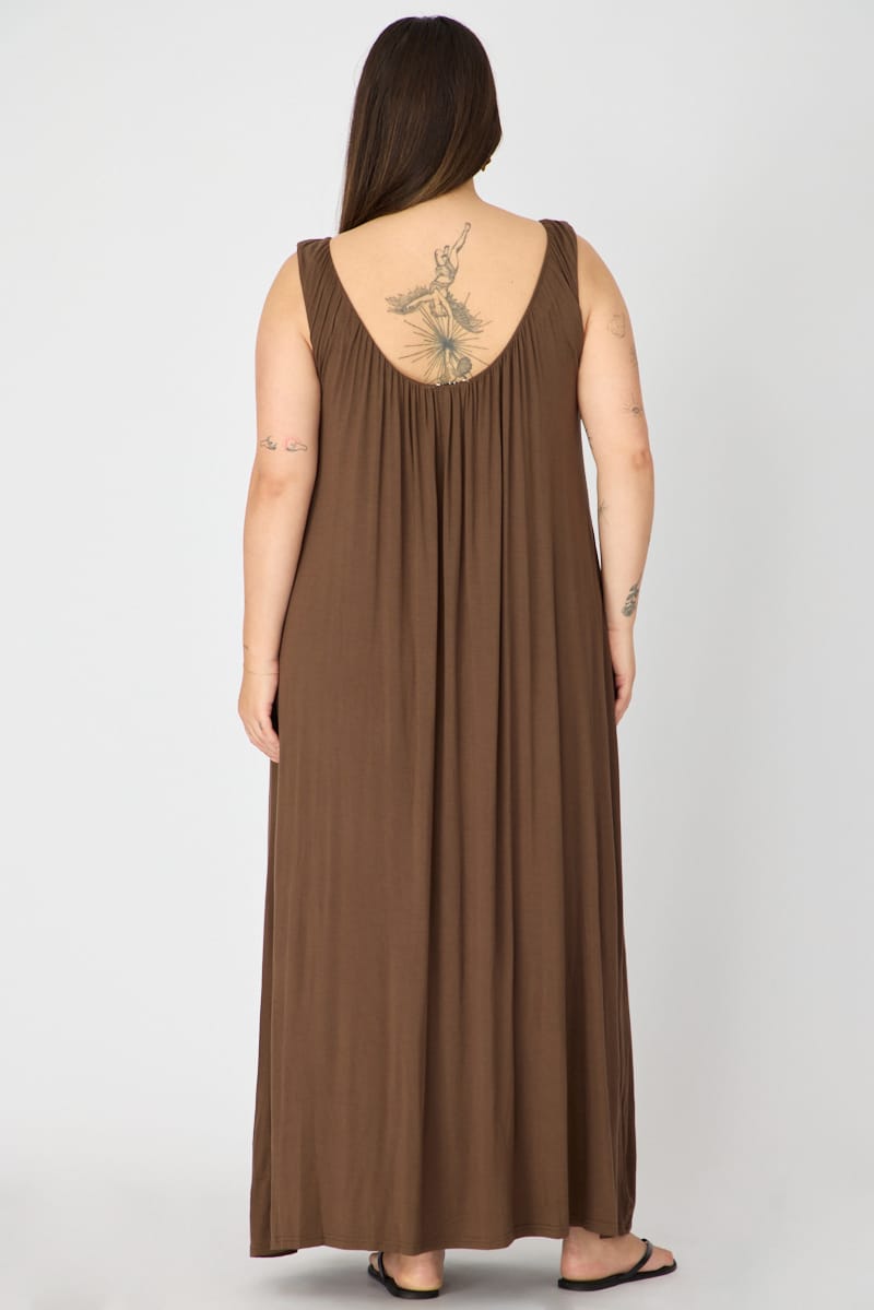 Brown Maxi Dress Sleeveless for YouandAll Fashion