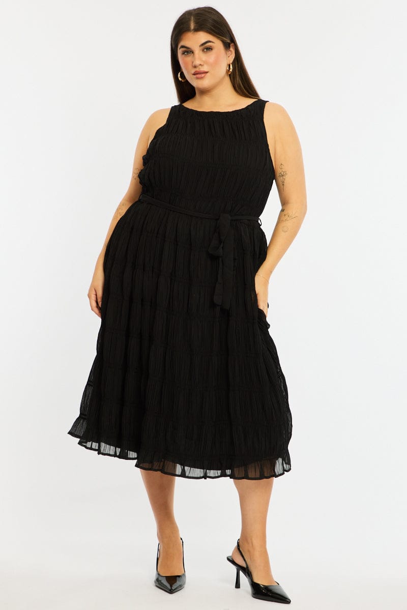 Black Maxi Dress Sleeveless Textured for YouandAll Fashion