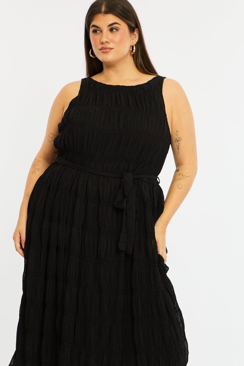 Black Maxi Dress Sleeveless Textured for YouandAll Fashion