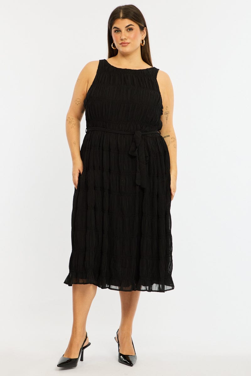 Black Maxi Dress Sleeveless Textured for YouandAll Fashion